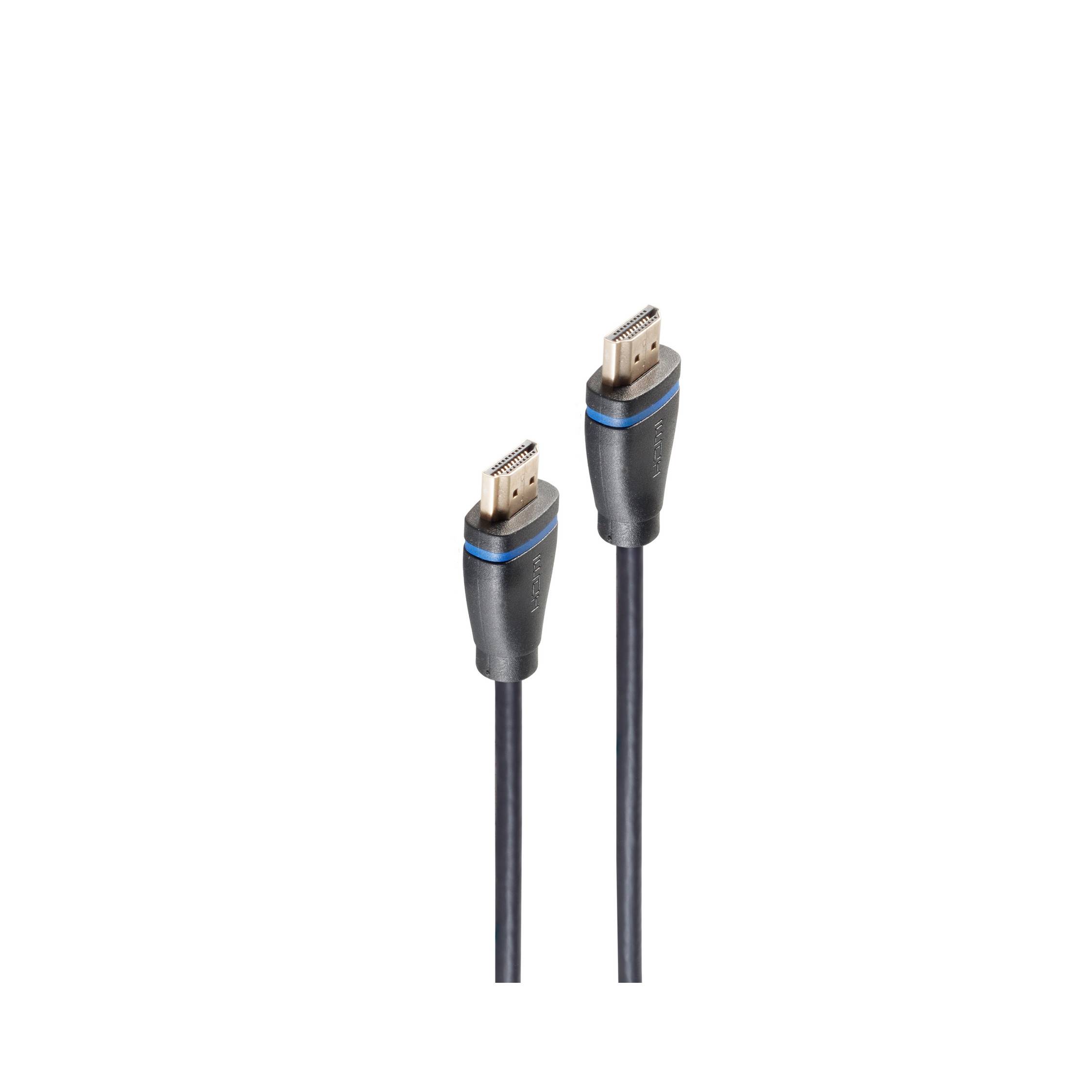 Zwei schwarze HDMI-Kabel mit Steckverbindern auf weißem Hintergrund.