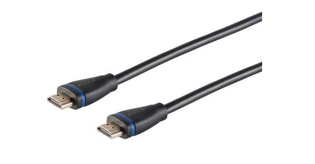 Zwei schwarze HDMI-Kabel mit vergoldeten Steckern auf weißem Hintergrund dargestellt.