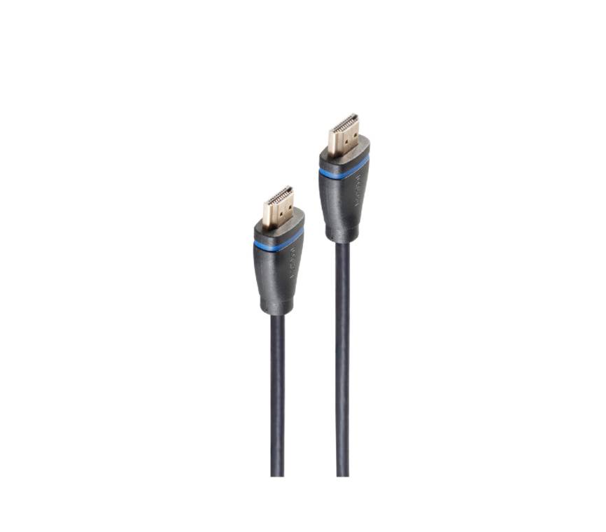 Zwei schwarze HDMI-Kabel mit Steckverbindungen auf weißem Hintergrund gezeigt.