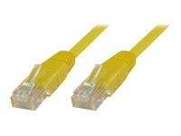 Zwei gelbe Ethernet-Kabel mit transparenten Steckern an jedem Ende.