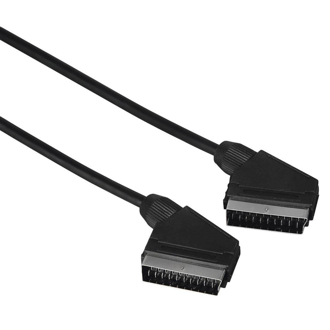 Zwei schwarze SCART-Kabel mit Steckverbindern auf weißem Hintergrund.