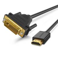 DVI-zu-HDMI-Adapterkabel mit DVI-Stecker an einem Ende und HDMI-Stecker am anderen Ende, dargestellt auf weißem Hintergrund.