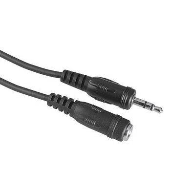 Zwei Audiokabel mit 3,5-mm-Anschlüssen, ein Stecker und eine Buchse, auf weißem Hintergrund dargestellt.