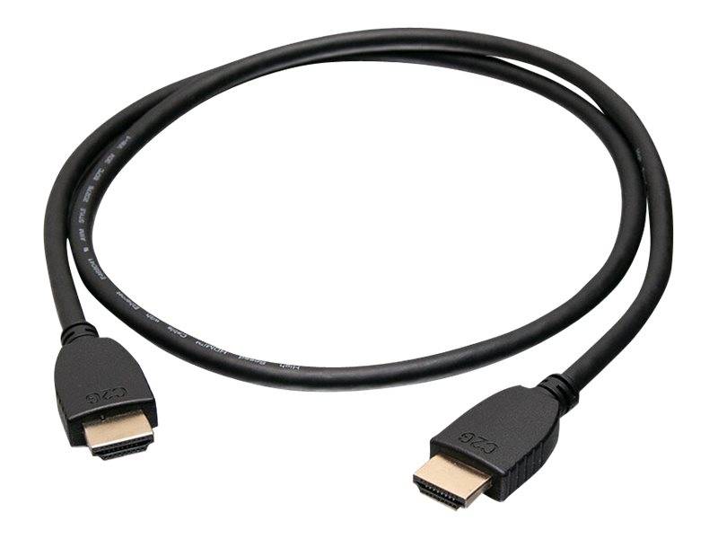 Schwarzes HDMI-Kabel aufgerollt mit HDMI-Steckern an beiden Enden, auf weißem Hintergrund dargestellt.
