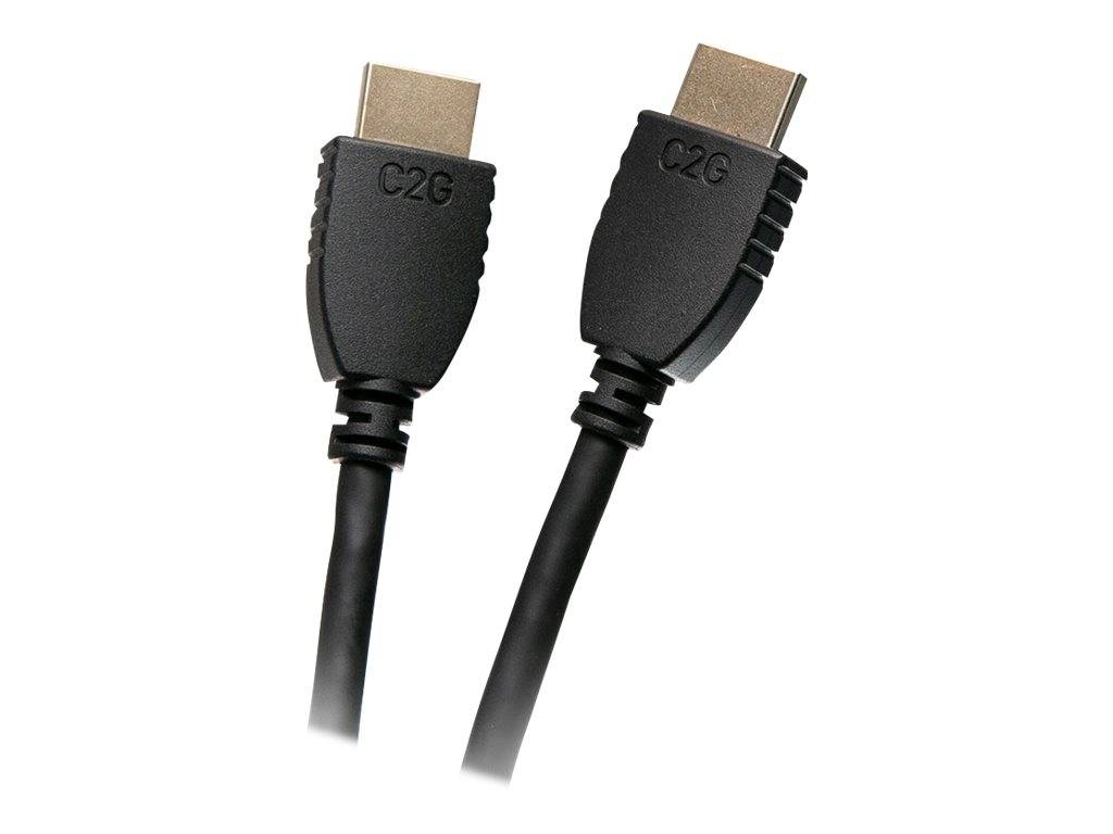 Zwei schwarze C2G HDMI-Kabel mit vergoldeten Steckern vor weißem Hintergrund.