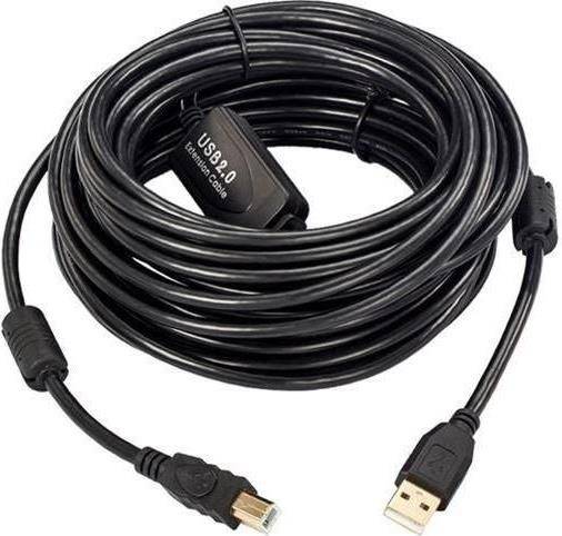 Microconnect USBAB20B-ACTIVE, 20 m, USB A, USB B, USB 2.0, 480 Mbit/s, Schwarz