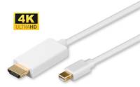 Ein weißes Kabel mit Mini-DisplayPort- und HDMI-Anschluss, dargestellt mit einer 