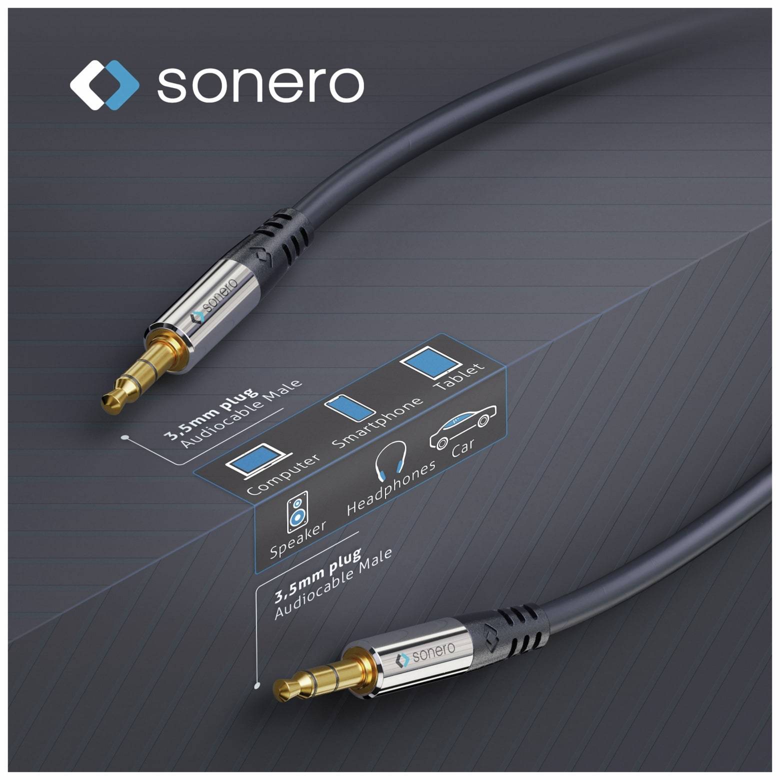 SONERO Klinkenkabel 3,5 mm, Stereo, 10 m, schwarz
