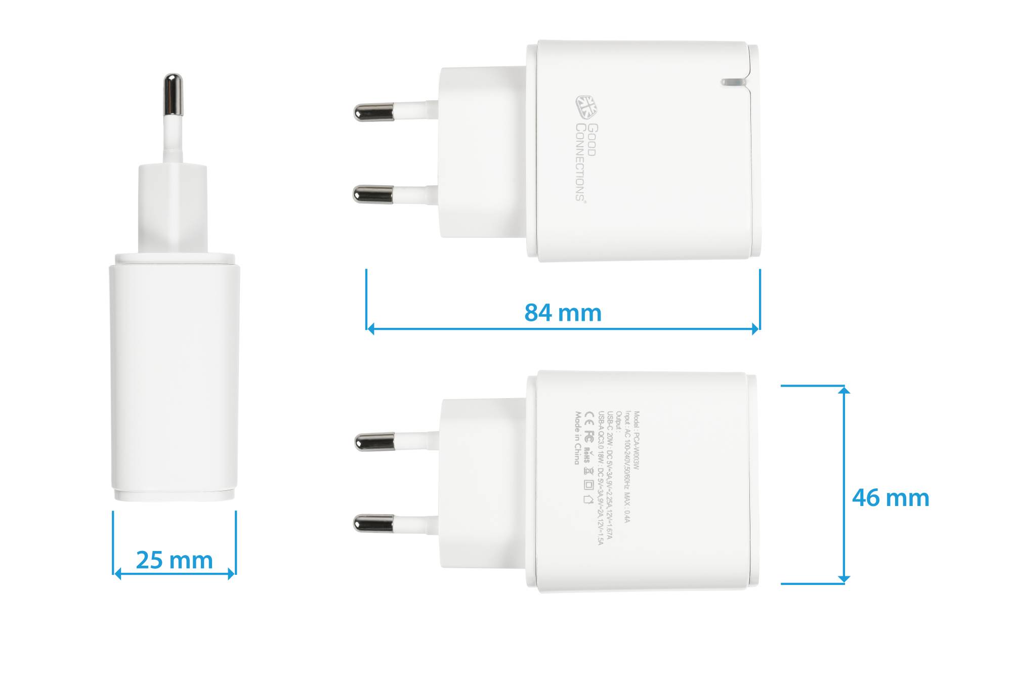 USB-Schnellladegerät 20W, 2-Port (1x USB A, 1x USB C™), PD 3.0, weiß, Good Connections®