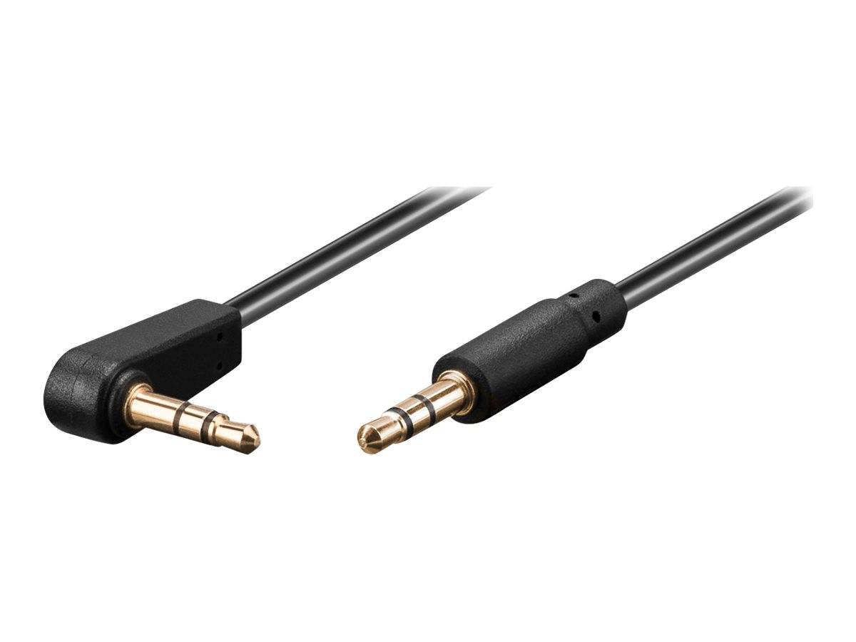Zwei schwarze Audiokabel mit vergoldeten 3,5-mm-Anschlüssen, mit einer Nahaufnahme, die beide Enden nebeneinander angeordnet zeigt.