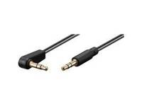 Ein schwarzes Audiokabel mit Winkel- und geraden 3,5-mm-Steckern mit Goldüberzug.