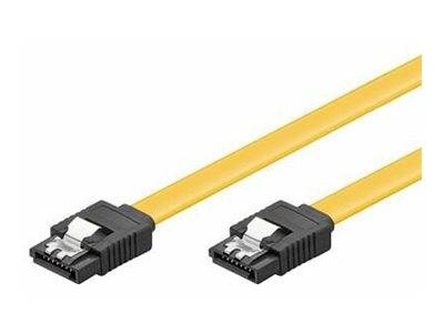 Zwei gelbe Ethernet-Netzwerkkabel mit schwarzen RJ45-Steckverbindern auf weißem Hintergrund.