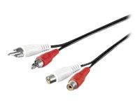 Zwei Paar RCA-Audiokabel, rot und weiß, mit Steckverbindern für Audioeingänge und -ausgänge.