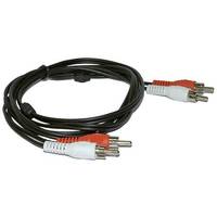 Ein aufgerolltes Audiokabel mit roten und weißen RCA-Steckern zur Verwendung für Stereoverbindungen, das typischerweise Audiogeräte miteinander verbindet.