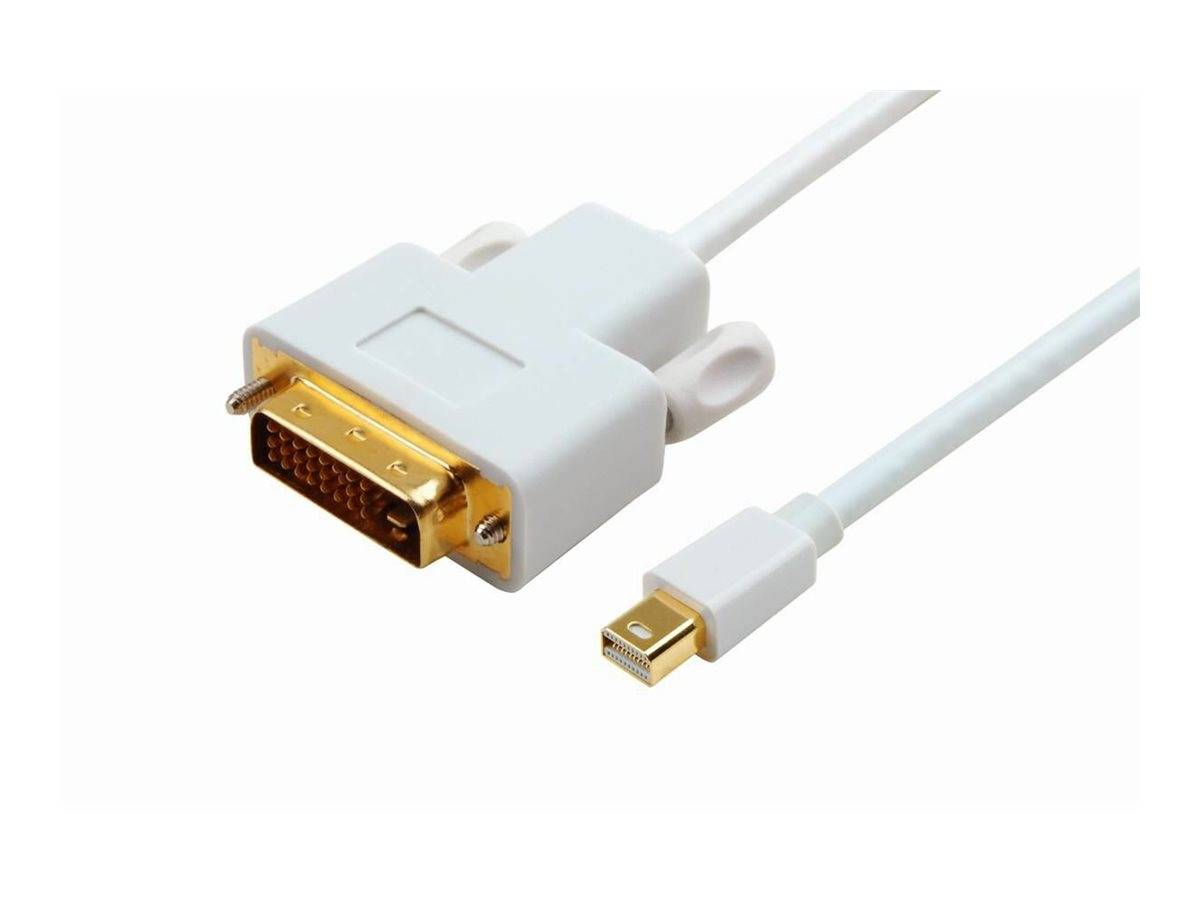 Weißer DVI-Kabeladapter mit vergoldetem Anschluss und einem kleineren passenden Kabelstecker auf weißem Hintergrund.