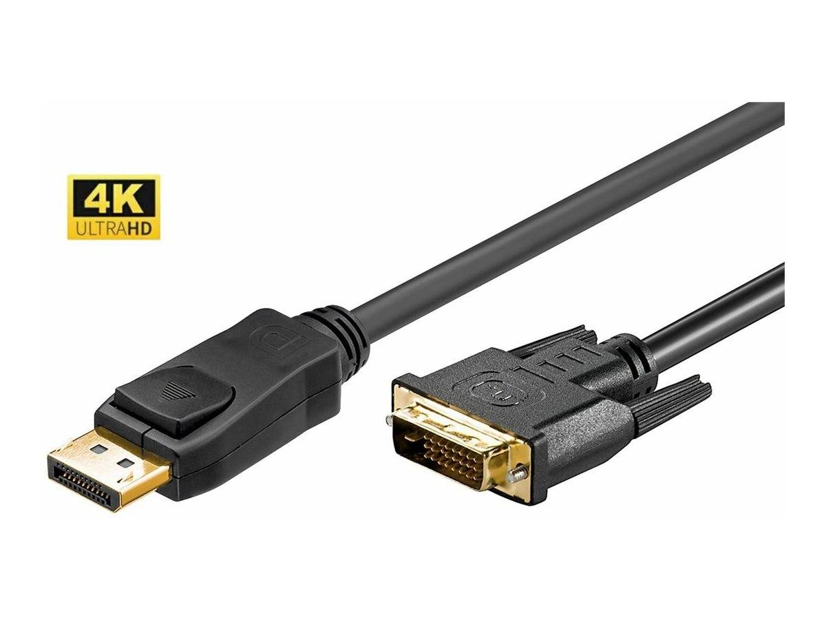 DisplayPort-zu-DVI-Kabel mit 4K Ultra HD-Etikett, zeigt beide Steckerenden auf weißem Hintergrund.