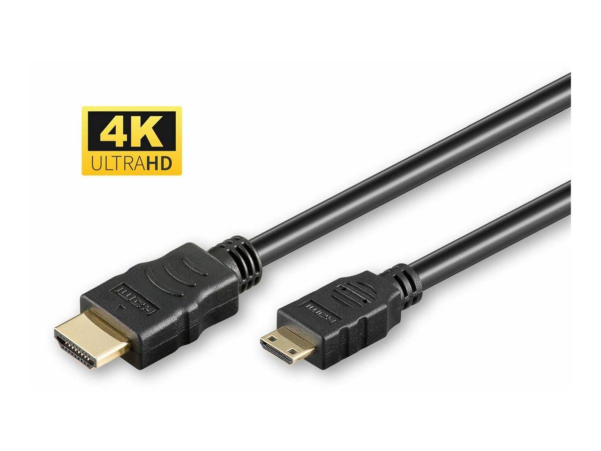 Zwei schwarze HDMI-Kabel mit vergoldeten Steckern, mit der Bezeichnung 4K Ultra HD, auf weißem Hintergrund abgebildet.