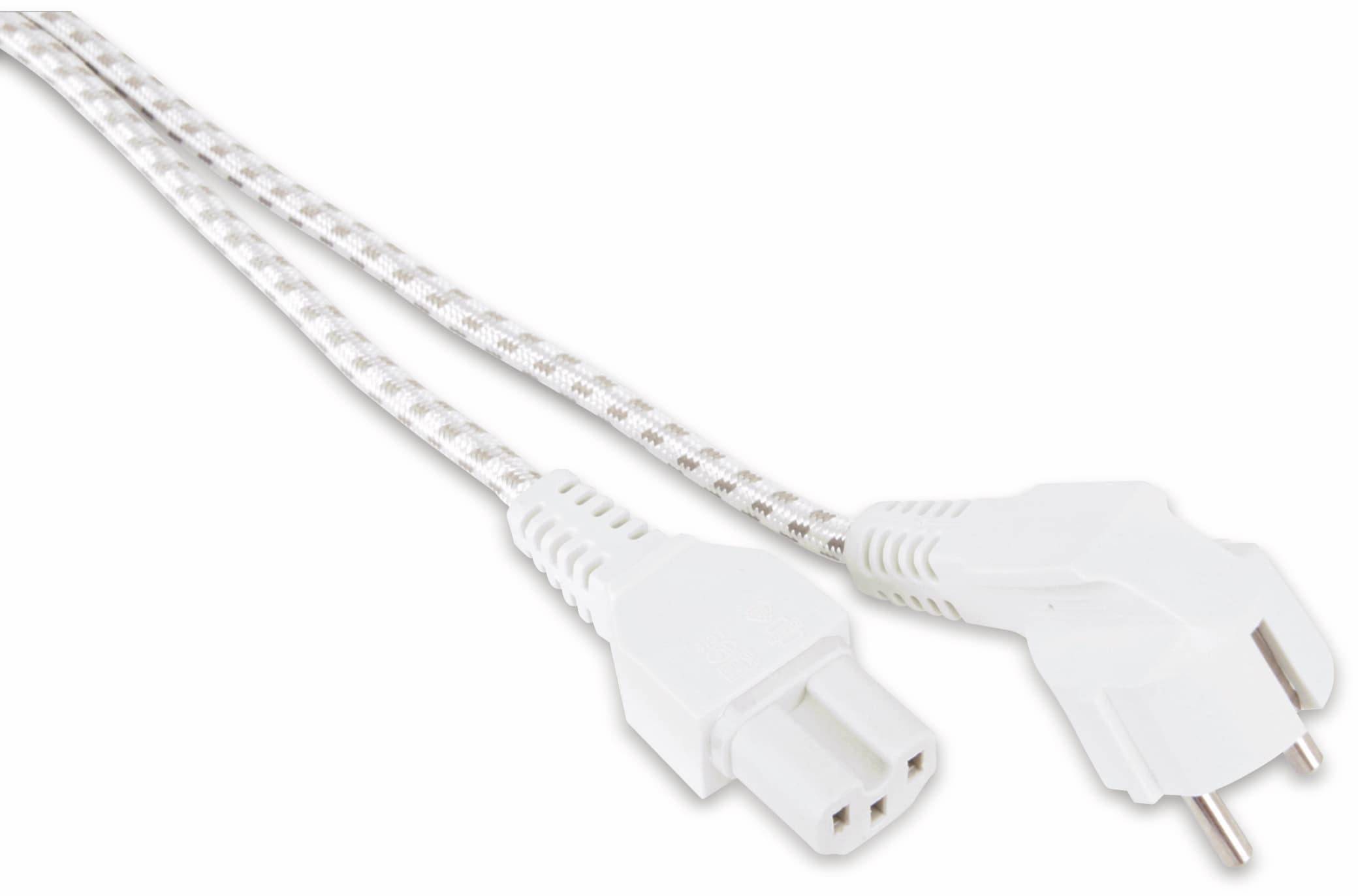 GOOBAY Warmgerätekabel, 120 °C, 2 m, weiß, Textilmantel