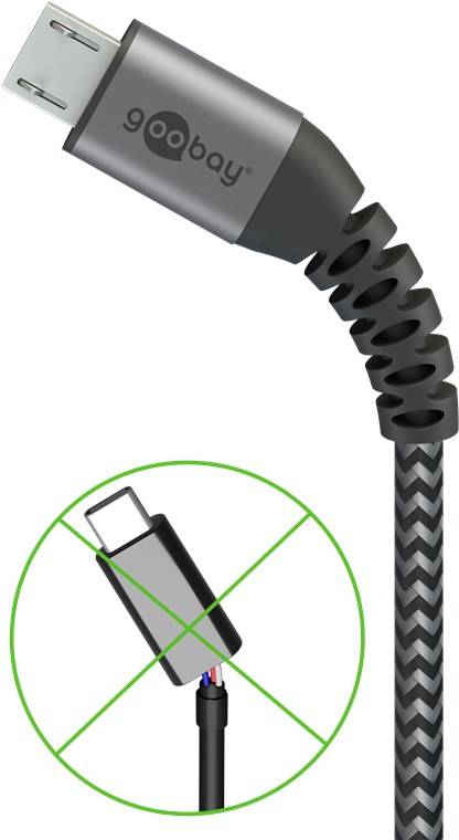 goobay Micro USB auf USB-A Textilkabel mit Metallsteckern space grau/silber 0,5 m (1er Softpack)