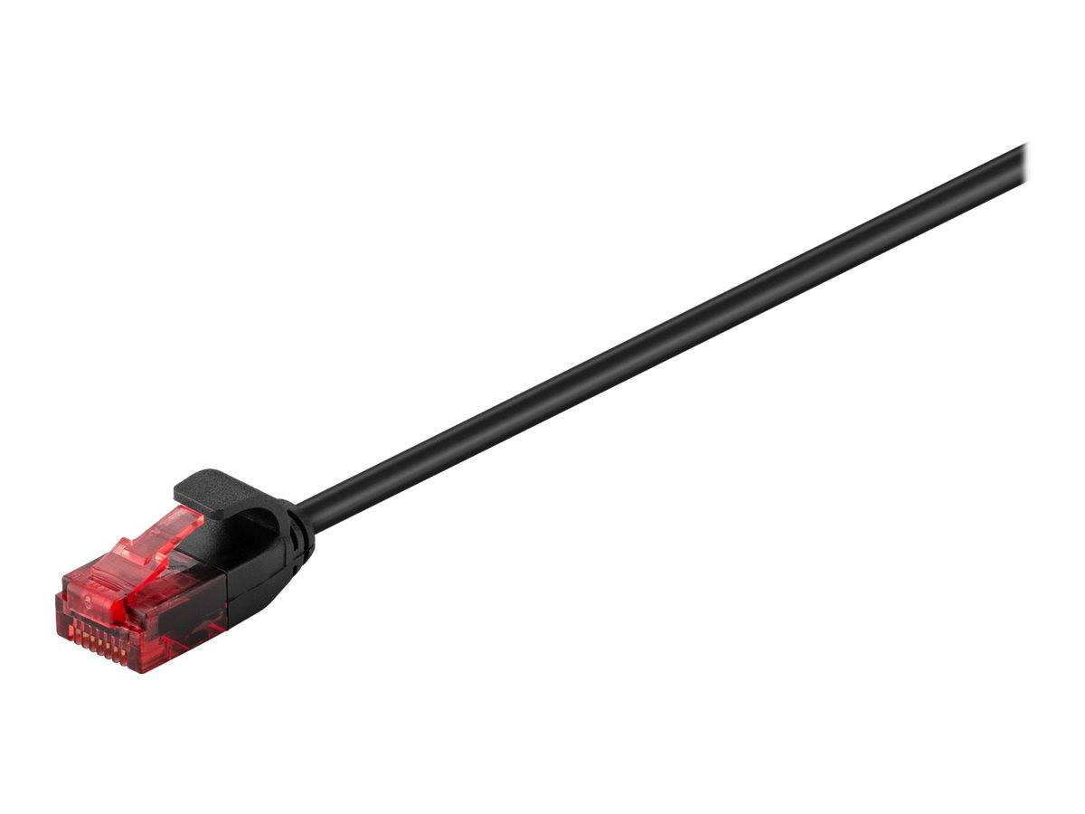 Ein schwarzes Netzwerkkabel mit einem roten Anschlussende.