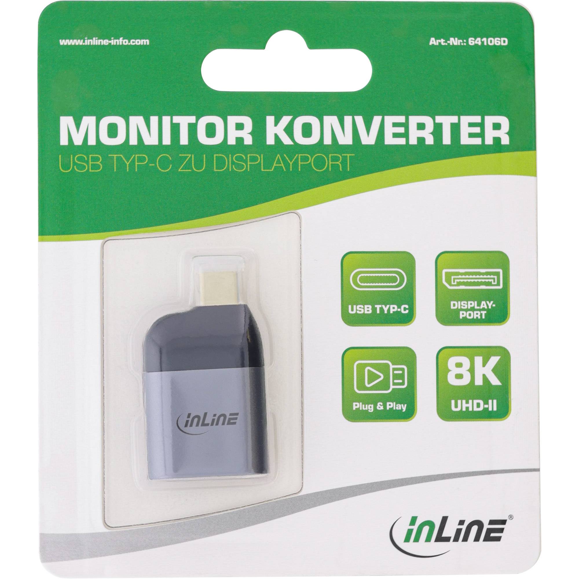 INLINE - USB Display Konverter - USB-C Stecker zu DisplayPort Buchse 8K60Hz