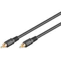 Zwei schwarze Audiokabel mit vergoldeten RCA-Stecker-Steckern auf weißem Hintergrund.