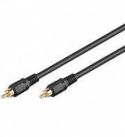 Zwei schwarze RCA-Audiokabel mit vergoldeten Steckern auf weißem Hintergrund.
