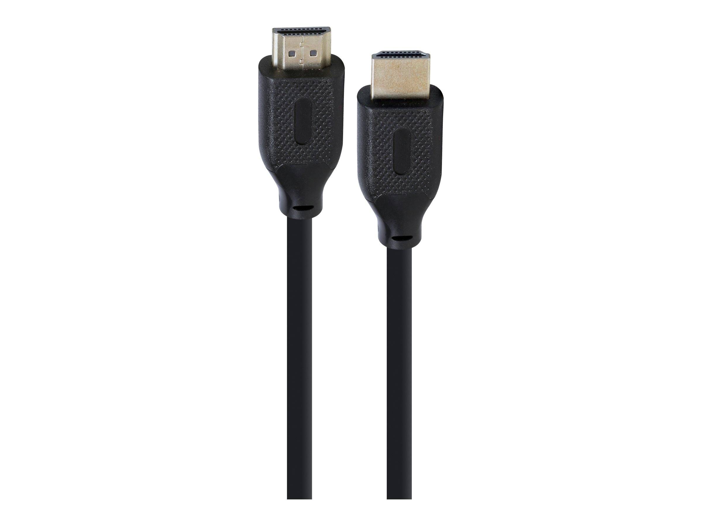 Zwei HDMI-Kabelstecker mit schwarzen Steckern und geraden Kabeln auf weißem Hintergrund.