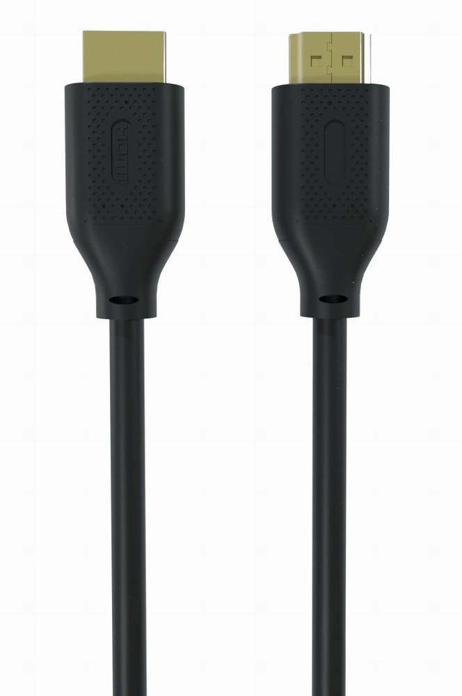 Zwei schwarze HDMI-Kabelstecker nebeneinander dargestellt, mit unterschiedlichen Steckerenden sichtbar vor weißem Hintergrund.