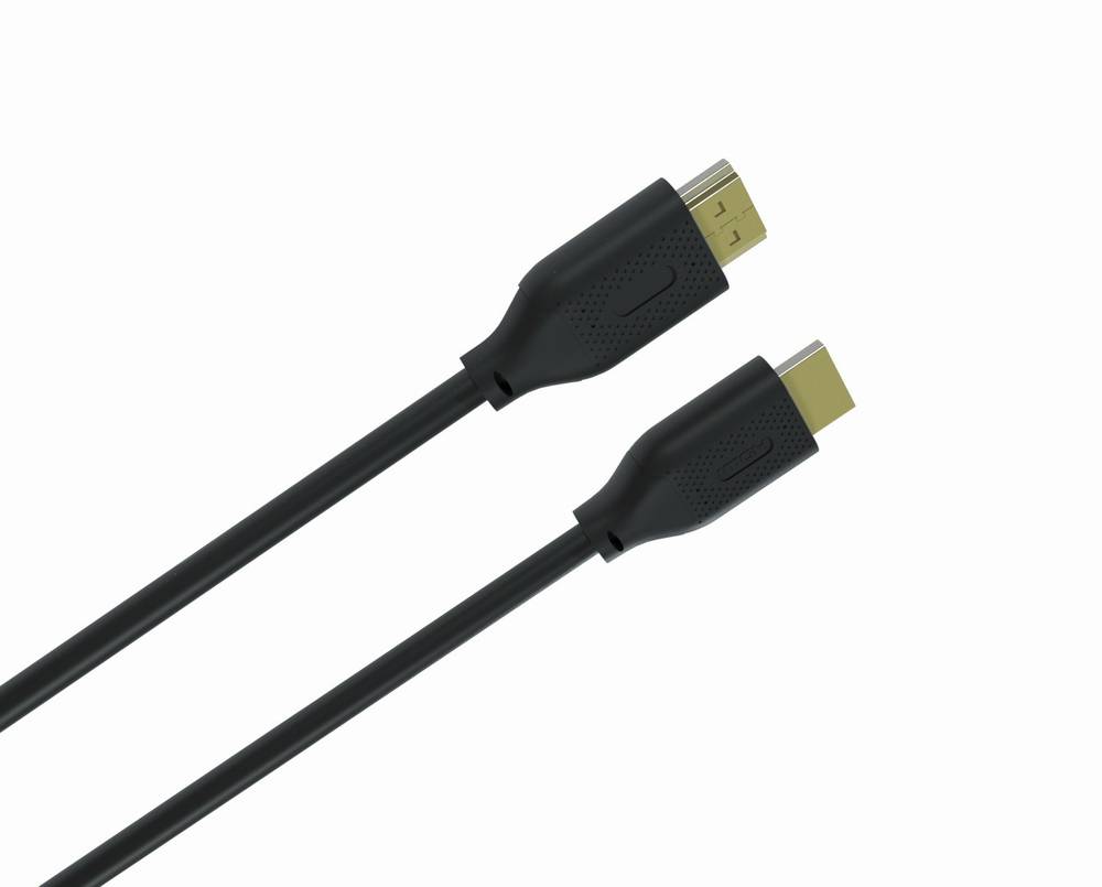 Zwei schwarze HDMI-Kabel mit Steckverbindern auf weißem Hintergrund.