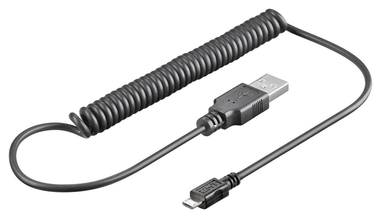 goobay Micro USB Lade und Synchronisationskabel Spiralkabel schwarz 1 m (1er Softpack)
