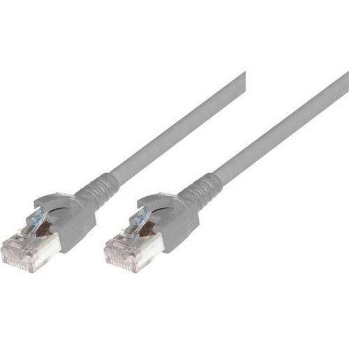 Zwei graue Ethernet-Netzwerkkabel mit RJ45-Steckverbindern auf weißem Hintergrund.