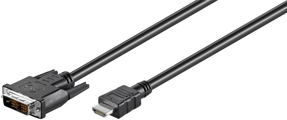 Ein schwarzes HDMI-Kabel mit vergoldetem Anschluss, verwendet zur Übertragung von Audio- und Videosignalen zwischen Geräten.