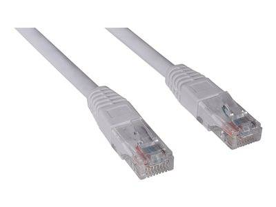 Zwei Ethernet-Netzwerkkabel mit transparenten RJ45-Steckern auf weißem Hintergrund.