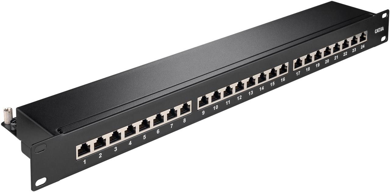 goobay CAT 6a 19 Zoll Patch Panel 24 Port schwarz (Bulk)