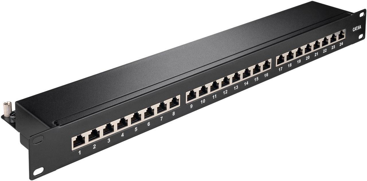 CAT 6A 19" Patchpanel, 24 Port, STP geschirmt, schwarz