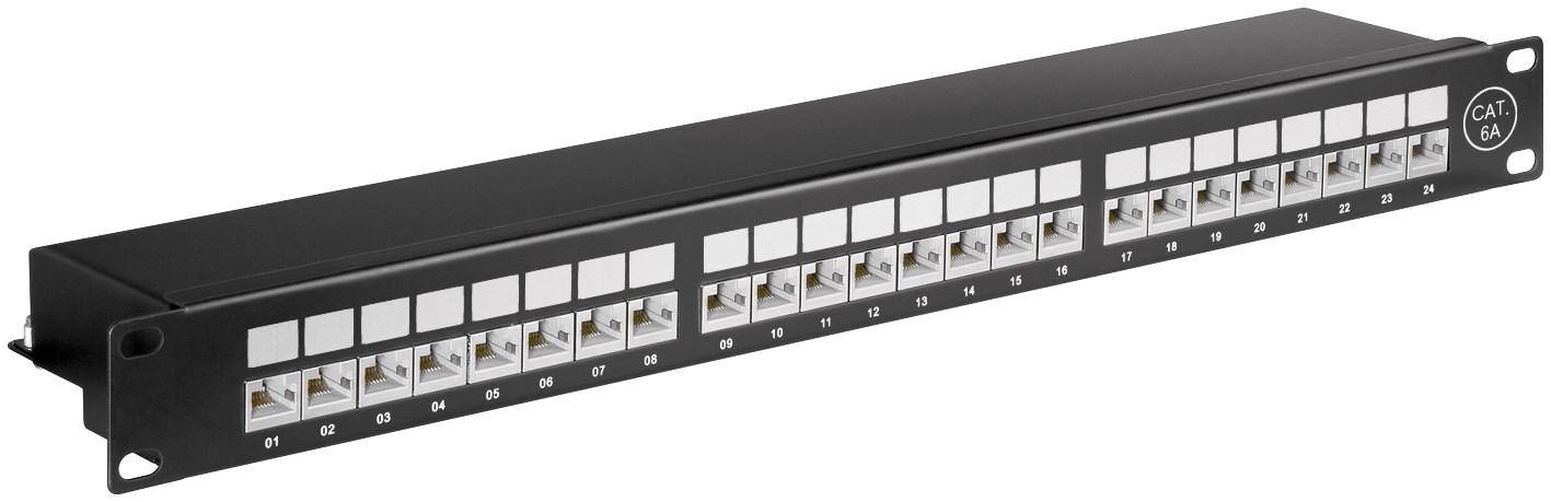 CAT 6A 19" Patchpanel, 24 Port, STP geschirmt, schwarz