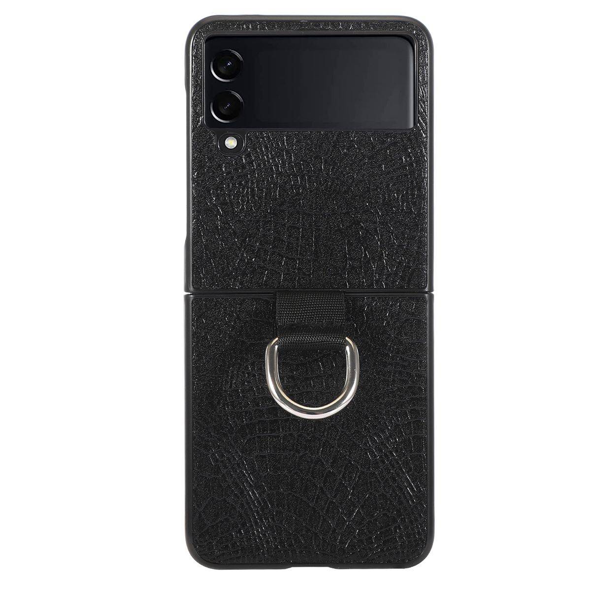 Für Samsung Galaxy Z Flip4 5G Kunstleder / Kunststoff Struktur Handy Tasche Hülle Etuis Schwarz