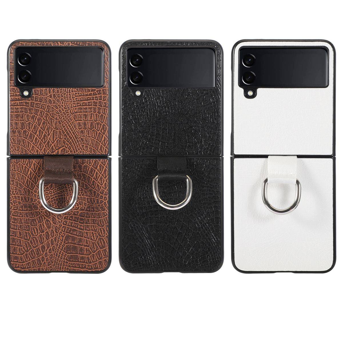 Für Samsung Galaxy Z Flip4 5G Kunstleder / Kunststoff Struktur Handy Tasche Hülle Etuis Schwarz