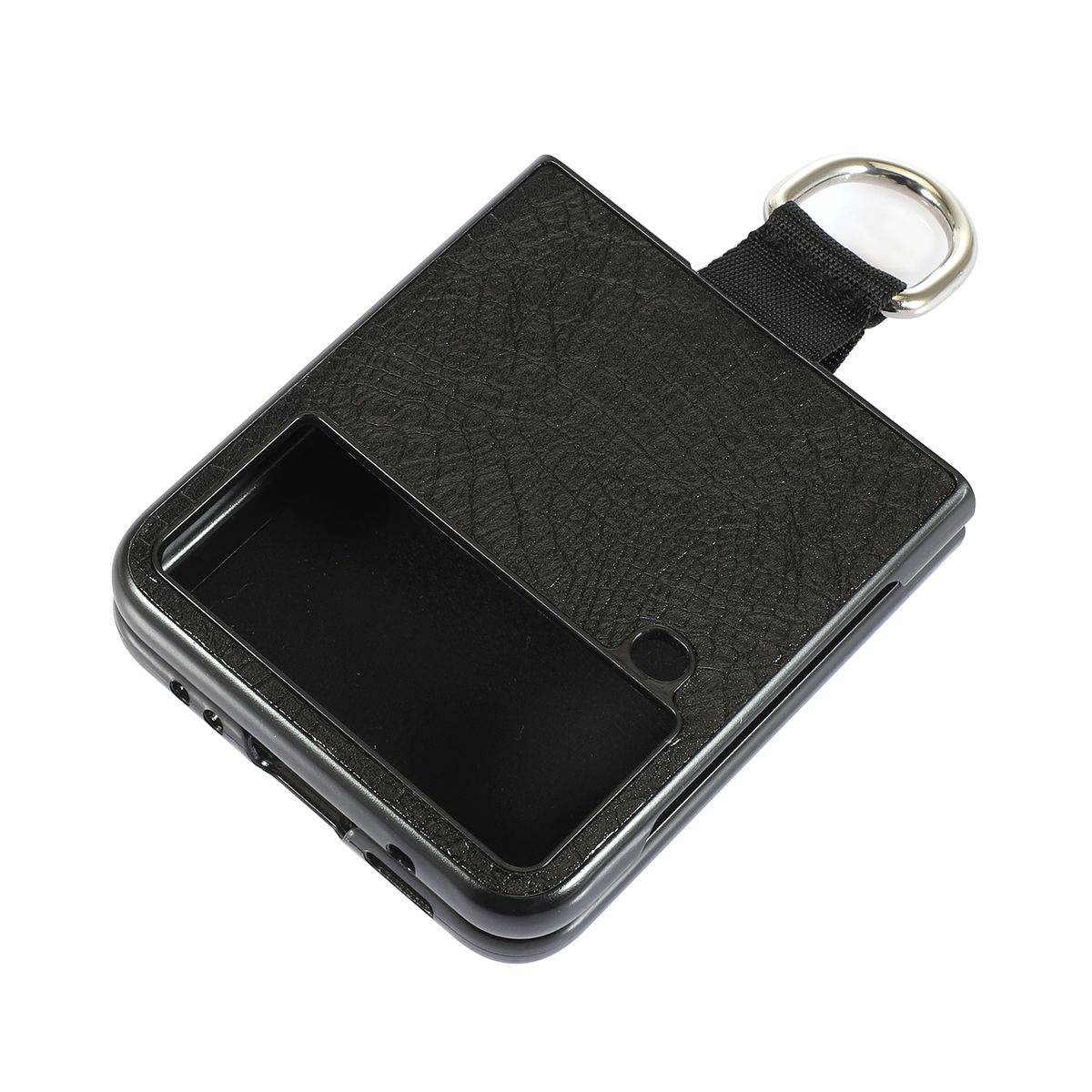 Für Samsung Galaxy Z Flip4 5G Kunstleder / Kunststoff Struktur Handy Tasche Hülle Etuis Schwarz