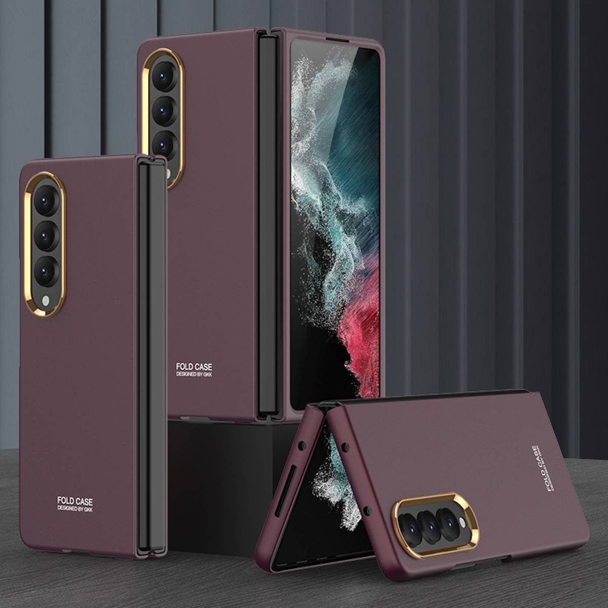 Für Samsung Galaxy Z Fold4 5G Galvanik Linsenrahmen Kunststoff Handy Tasche Hülle Etuis Braun