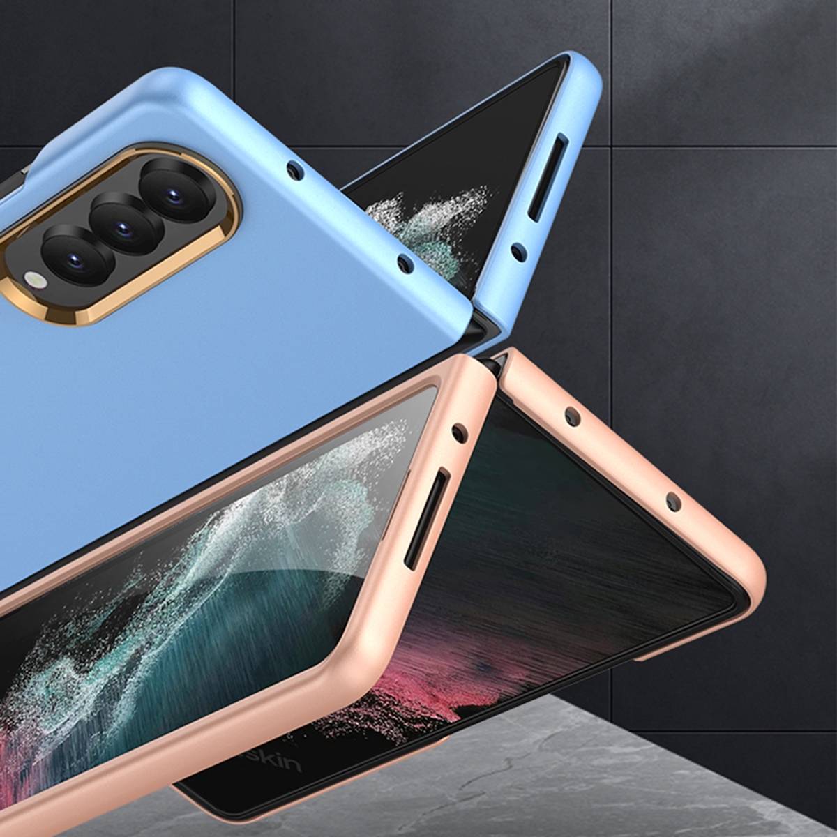 Für Samsung Galaxy Z Fold4 5G Galvanik Linsenrahmen Kunststoff Handy Tasche Hülle Etuis Braun
