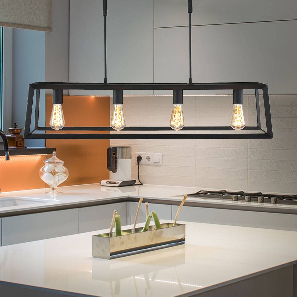 Hängeleuchte Hängelampe Pendelleuchte Esszimmerlampe Wohnzimmer, 4 flammig höhenverstellbar, Industriell Metall schwarz, 4x E27 Fassungen, LxBxH 10