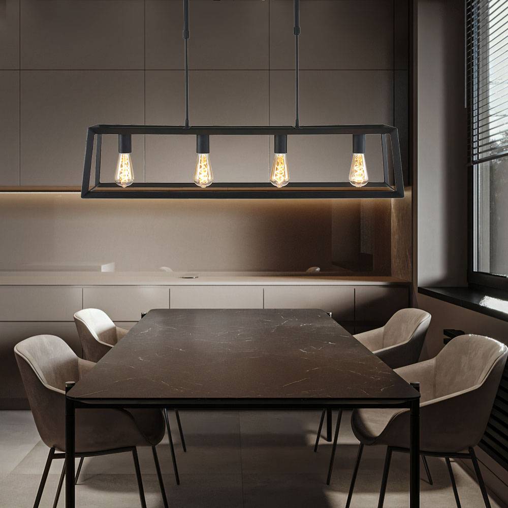 Hängeleuchte Hängelampe Pendelleuchte Esszimmerlampe Wohnzimmer, 4 flammig höhenverstellbar, Industriell Metall schwarz, 4x E27 Fassungen, LxBxH 10