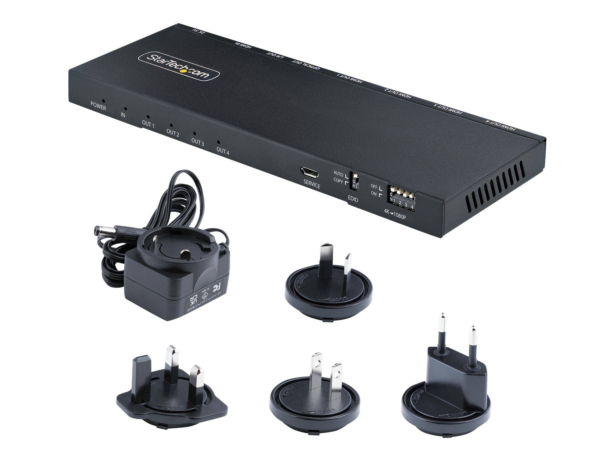 StarTech.com 4-Port HDMI Splitter, 4K 60Hz HDMI 2.0 Video, 1 In 4 Out HDMI Splitter, 4K HDMI Splitter w/Built-in Scaler,
