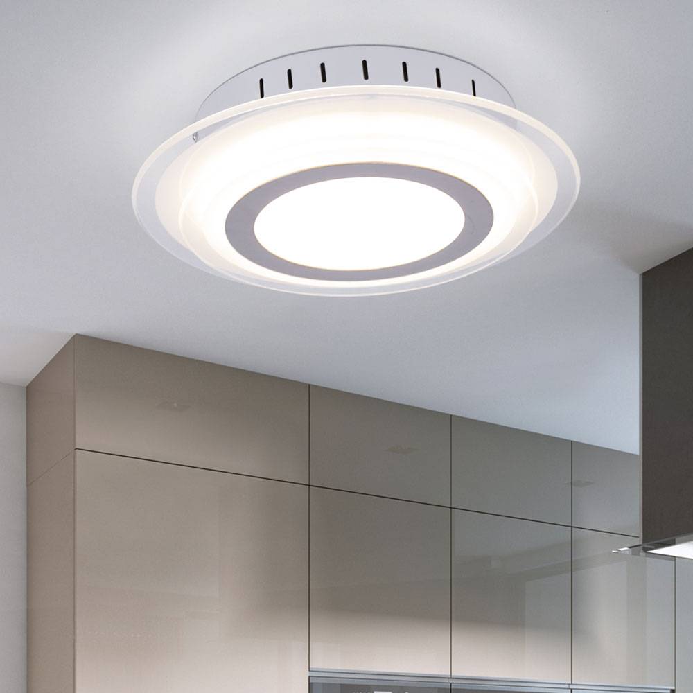 Deckenleuchte Chrom LED Deckenlampe Schlafzimmerlampe Wohnzimmerleuchte, Glas Metall silber, 1x 17,5W 1550lm 3000K warmweiß, DxH 30x7,2 cm, 2er Set