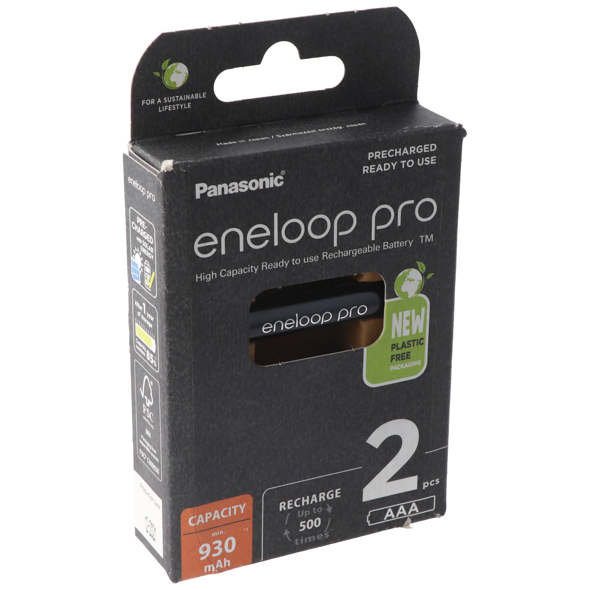 Panasonic eneloop pro, vorgeladen, 2-Pack BK-4HCDE/2BE Akku NiMH, Micro, AAA, HR03, 1.2V und 930mAh