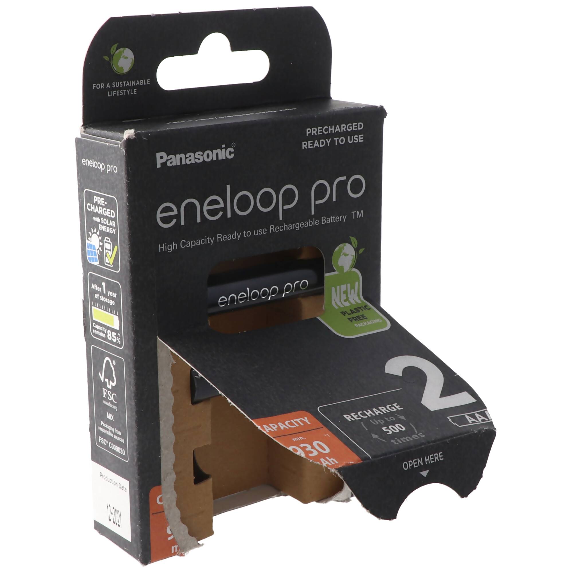 Panasonic eneloop pro, vorgeladen, 2-Pack BK-4HCDE/2BE Akku NiMH, Micro, AAA, HR03, 1.2V und 930mAh