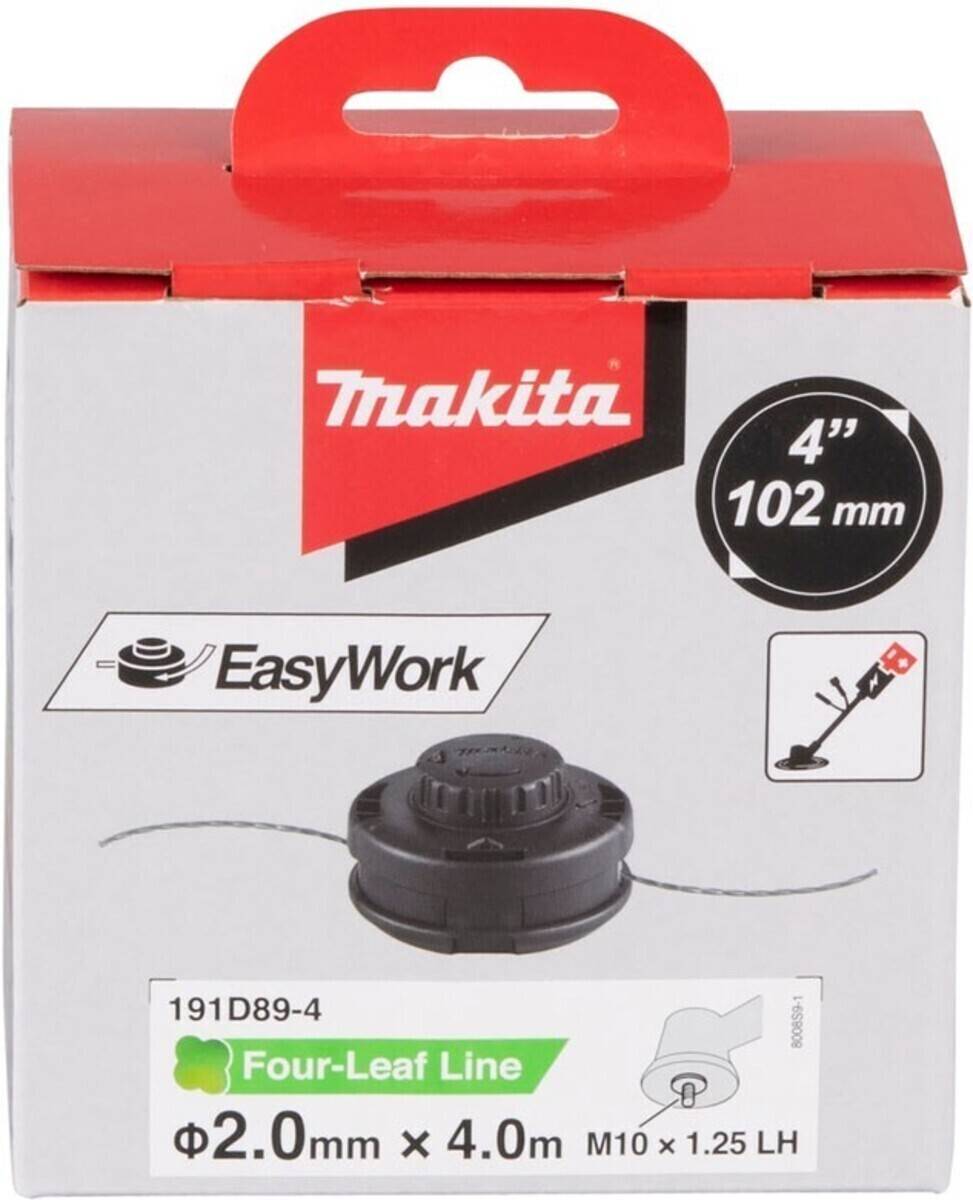 Bild eines Verpackungskartons für den Makita EasyWork Trimmerkopf. Merkmale '4