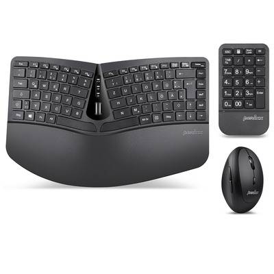 Perixx PERIDUO-606A DE, 3-in-1 Tastatur- und Maus-Set, kabellos, ergonomisch Eingabe / Ausgabe &